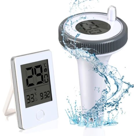 Thermomètre Piscine Flottant Electronique sans Fil Radio Connecté,Combinaison Thermomètre Température Wireless d'eau LCD avec Récepteur Numérique Exterieur Interieur,pour Aquarium,Spa,Étang à Poissons (1/5)