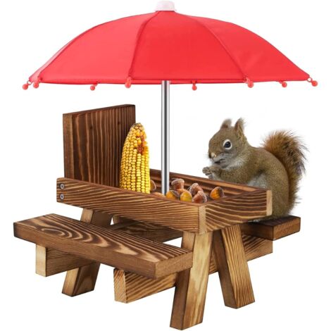 Mangeoire en Bois pour Écureuil avec Parapluie et Porte-Maïs - Station d'Alimentation Extérieure (1/5)