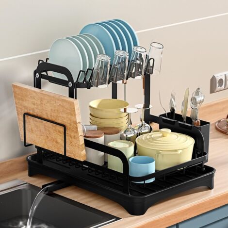 Egoutoire Vaisselle Cuisine, Egouttoir Vaisselle 2 Niveaux, avec Accessoires Complets, Organiseur d'égouttoir à Vaisselle de Grande Capacité pour Évier de Cuisine (1/5)