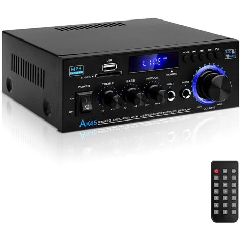 Amplificateur Audio, Amplificateur HiFi, Amplificateur stéréo 600W 2 Canaux, Bluetooth 5.0, 12V 220V, LCD, Hi-FI, Radio FM Portable, entrée SD Card/USB, pour la Maison ou la Voiture