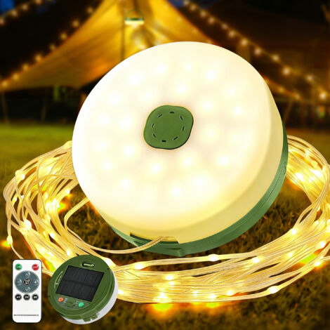 Guirlande Lumineuse LED Solaire Camping Escamotable 10 m, Durabilité et Étanchéité, 8 Modes D'éclairage, Chargement USB pour Camping, pour Tente Jardin Fête Déco