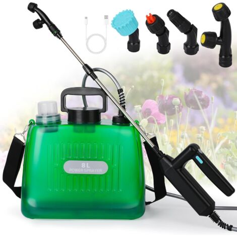 Pulverisateur de Jardin 8L, Pulverisateur Électrique à Batterie Pression avec 4 Buses Réglable, Indicateur du Niveau de Batterie, 3 Vitesses Réglables, USB Rechargeable pour Arrosage (1/5)