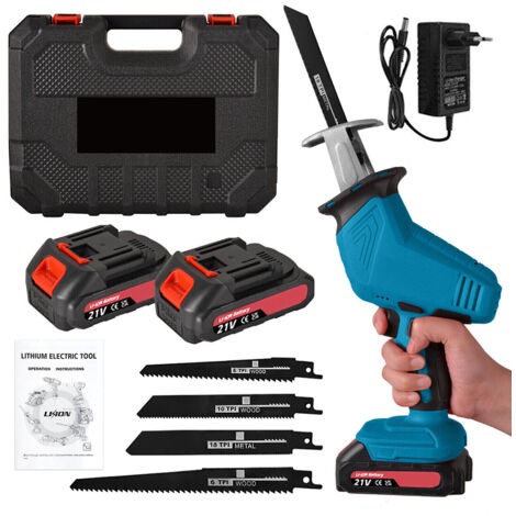 Scie Sabre Sans Fil,21V Scie Sabre à Batterie avec 2×2.0Ah Batteries,Vitesses Réglables 0-3500SPM,Changement de Lame Sans Outil, Electrique sans Fil Avec 4 Lames pour Coupe de Bois, Branches, Métal