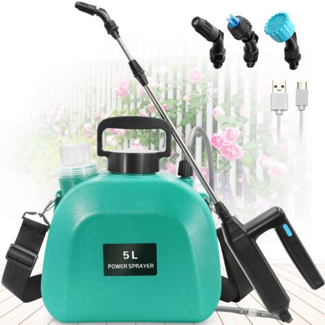 Pulverisateur Electrique 5L, 7.4V Puissant Pulverisateur de Jardin avec 3 Jet Réglable, Rechargeable avec Canne Telescopique pour Arrosage Désherbage (Vert) (1/5)
