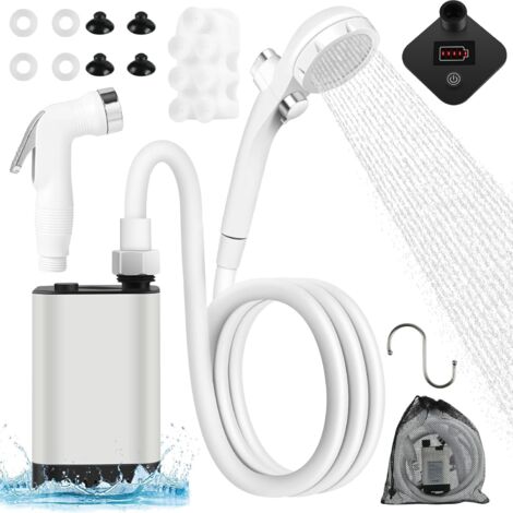 Douche Camping Pompe Portable,  Tête de Douche, Piles Rechargeables, Douche Extérieure Portative Kit, pour Camping Plage Randonnée Jardin Voiture