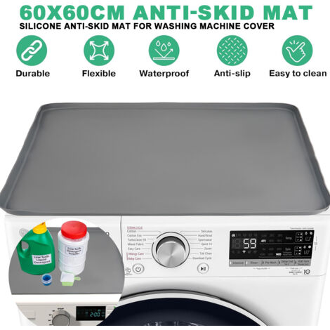 Housse de Protection pour Machine à Laver Top 60 x 60 cm Gris Tapis de Dessus de Machine Laver Antidérapant en Silicone Couverture Universelle pour Machine Laveuse ou Sécheuse