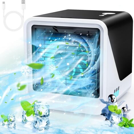 Climatiseur mobile de type C silencieux - Réservoir d'eau de 500 ml - 3 vitesses - 7 couleurs - Veilleuse - Mini climatiseur sans tuyau d'évacuation - Convient pour chambre à coucher, bureau (1/5)