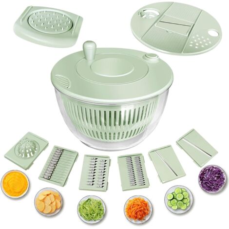 Grande essoreuse à salade, légumes, fruits, laitue, séchoir à laitue avec 5 lames, passoire à jaune d'œuf, pour passoire de cuisine, pâtes et frites, 5 l (vert/blanc)