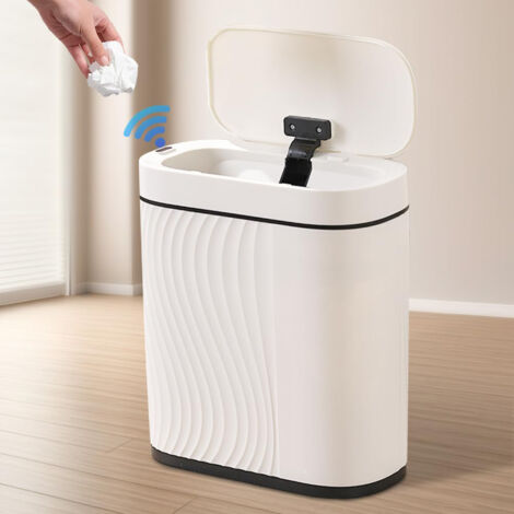 Poubelle de salle de bain, automatique, avec couvercle, étroite, avec capteur, 8 l, pour salle de bain, cuisine, salon, chambre à coucher