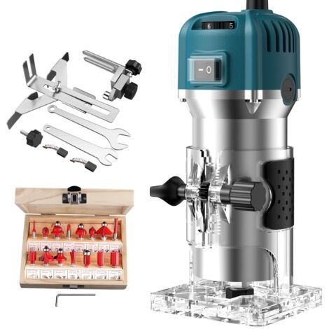 Fraiseuse verticale 800 W, défonceuse électrique pour bois, 30 000 tr/min Fraiseuse électrique à 6 vitesses variables avec 15 fraises à rainurer pour chanfreiner, rainurer, fraiser, poinçonner