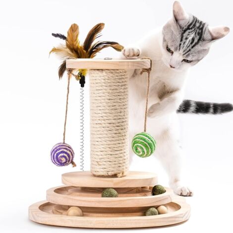 Arbre à chat en sisal naturel – Grattoir robuste pour petits chats d'intérieur – Jouet pour chaton avec griffoirs, plateforme de jeu et jouets – Assemblage facile – Design peu encombrant (1/5)