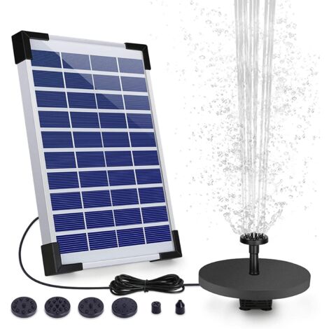 Solar Fontaine de Jardin Solaire, débit 380 l/h, avec 6 Buses et Planche Flottante pour Petit étang, Bain d'oiseaux, Poissons et décoration de Jardin 5 W (1/5)