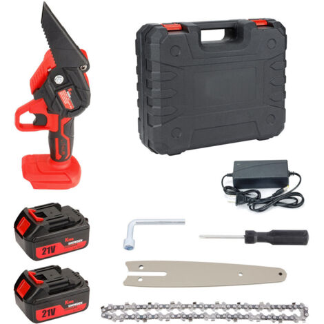 Mini Tronçonneuse Sans Fil Portable 6 Pouces, Tronçonneuse Électrique avec 2x Batteries 21V 1200mAh & 2 Chaînes, Légère & Pratique, Idéale pour l'Élagage, Coupe de Bois, Jardinage, Extérieure (1/5)