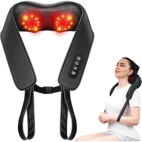 Masseur Cervical Sans Fil-Massage Dos et Cou avec Chauffage-Appareil de Massage Électrique Shiatsu 6d pour Les Tissus Profonds et Dos-Cadeaux pour Meres Papa Femme Homme, Noir
