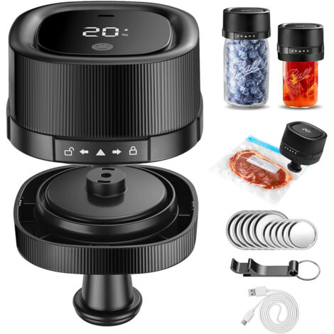 Mason Jar Kit de scellage sous vide pour bocaux Mason à large ouverture et ouverture normale, scelleuse électrique sous vide avec buse d'aspiration, 10 couvercles et 1 sac sous vide, design (1/5)