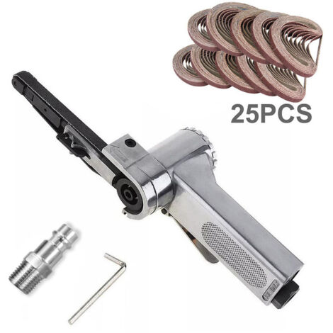 Lime ponceuse pneumatique à bande étroite – 25 bandes abrasives 10 x 330 mm – Vitesse 16 000 tr/min – Bras tendeur automatique