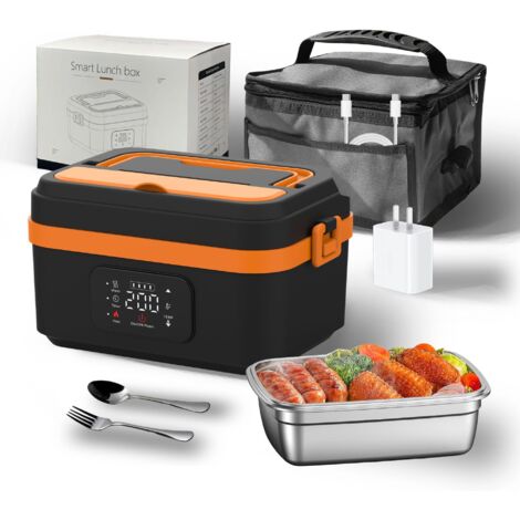 1L Gamelle Chauffante Batterie,Lunch Box Chauffante Batterie,Préchauffage,Fond Scellé Joint Caoutchouc, Démontable Lavable,Étudiants/Salariés/Chauffeurs/Ouvriers du Bâtiment (noir)