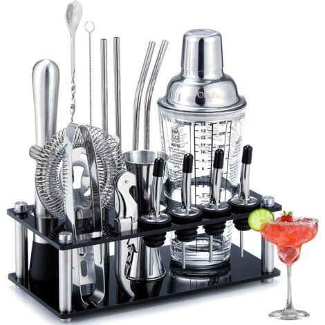 Kit de Barman 17 PièCes,Mixeur à Cocktail Ensemble de Support en Acrylique à Grain de Glace en Acier Inoxydable pour MéLangéEs Outils de Bar à (1/5)