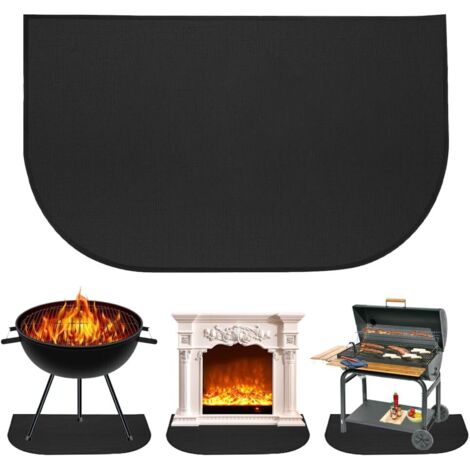 Tapis Ignifuge Cheminée, Plaque Protection Poele a Bois Noir, Tapis Cheminée Anti Feu Antidérapant Fibre Verre Épaisse pour protéger le sol contre les étincelles (100 x 50 cm)
