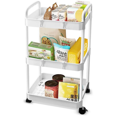 Chariot de rangement à roulettes à 3 niveaux Chariots de cuisine avec poignée pour livres, produits de beauté, travaux manuels, chariots roulants, chariot de rangement utilitaire pour chambre, salle (1/5)