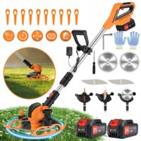 Débroussailleuse électrique sans fil, alimentée par batterie 21 V (2 batteries 2,0 Ah), coupe-bordures 2 en 1 pour jardin, pelouse et arbustes.