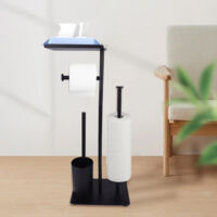 Porte-papier toilette en acier inoxydable debout avec brosse WC - Porte-papier toilette avec brosse WC