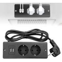 Prise encastrable avec USB C 20 W, 2 Prises de Table avec USB A et Type-C, 4 en 1, Plateau de Table, Triple Prise encastrée avec câble d'extension de 1,5m, multiprise encastrable pour Bureau, Noir
