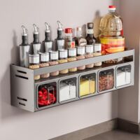 Étagère à épices avec boîtes à épices, étagère à épices debout et murale, pots à épices avec étagère, support à épices, organisateur d'épices pour cuisine