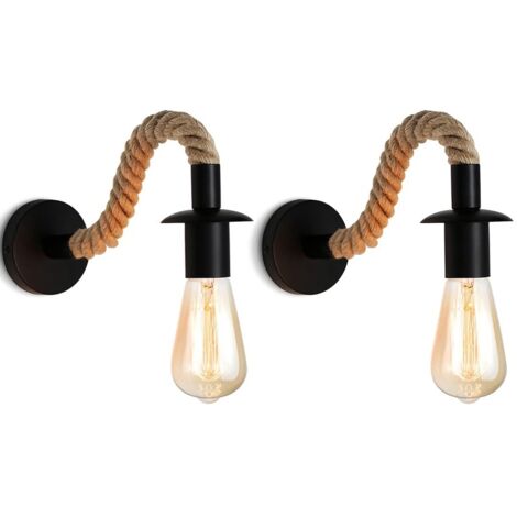 Vintage-Wandleuchte aus Hanfseil, ideale industrielle Wandleuchte, E27-Leuchte, Glühbirne nicht enthalten, 110/220 V (schwarz) (1/5)