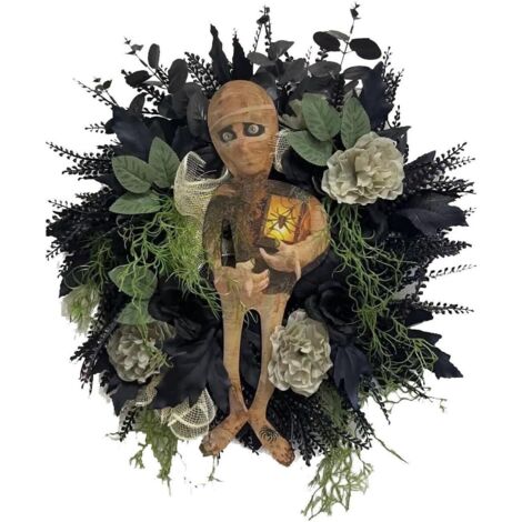 Weihnachtskranz im Gothic-Stil mit Gruselatmosphäre und Halloween-Mumie (50 x 40 cm) (1/5)