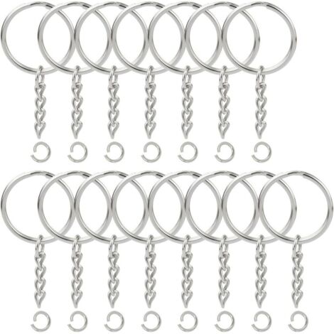 Vorhängeschloss mit Schlüssel, 100er-Packung geteilte Schlüsselringe mit Kette, silberne Metall-Schlüsselringe mit 25 mm offenem Biegering und Verbindungsstück – stellen Sie Ihren eigenen Schlüsselanh (1/5)