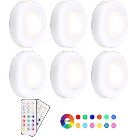 LED-Nachtlicht für Schrank, RGB, 13 Farben, kabelloses Dimmen mit Fernbedienung, batteriebetrieben, 6er-Pack [Energieklasse A+] (1/5)