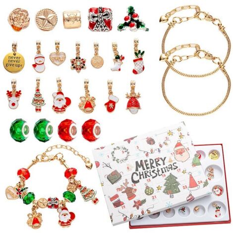 Andere Weihnachtsdekorationen, 24-Tage-Weihnachts-Adventskalender, Charm-Armband-DIY-Set mit 2 Geschenkarmbändern für Kinder im Alter von 5–12 Jahren (1/5)