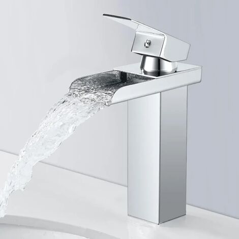 Wasserfall-Waschbeckenarmatur, Edelstahl, konkaves Wasserfall-Design, Einhebel-Waschtischarmatur (1/5)