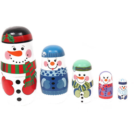 5 Stück russische Matrjoschkas aus Holz, handbemalt, Matrjoschkas für die Heimdekoration (Schneemann) (1/5)