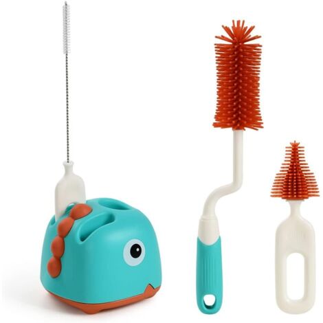 Babybürstenset, 4 in 1 Rotierende Reinigungsbürste, Silikon-Babyflaschen-Reinigungsbürste, Baby-Reinigungsbürste mit Aufbewahrungshalter (Grün) (1/5)