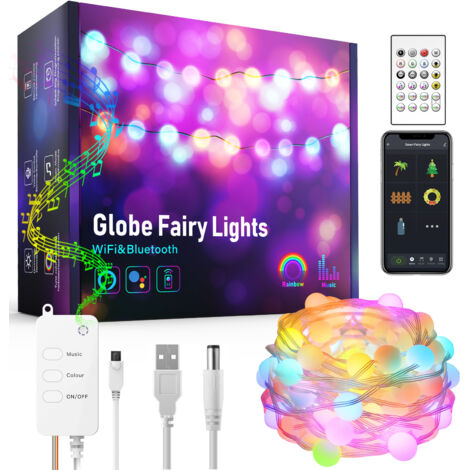 Weihnachts-LED-Lichterstreifen, 10 m LED-Lichterkette, USB-RGB-LED-Streifen, Smart-WLAN-Bluetooth, APP-Fernbedienung, kompatibel mit Alexa/Google Home, für Schlafzimmer, Weihnachten, Hochzeit, Party, (1/5)