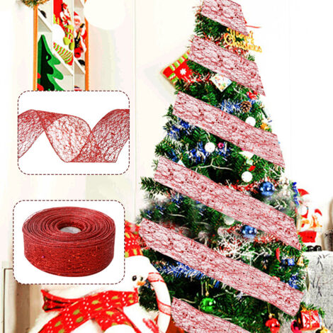 Andere Weihnachtsdekorationen, 2 Meter Weihnachtsdekorationen, zufälliger Netzrand, Weihnachtsband, Christbaumschmuck, fächerförmiges rotes Band (1/5)
