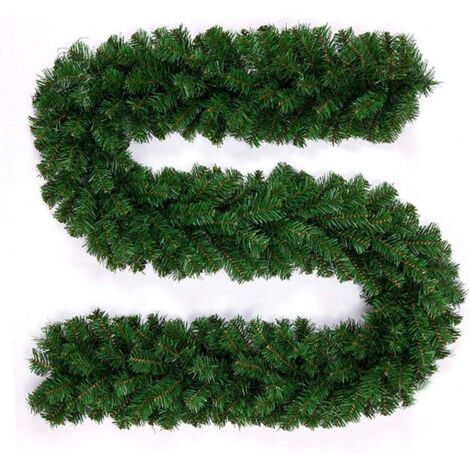 Weihnachtsgirlande, 9 Fuß lange, schlichte grüne Weihnachtsgirlande, unverzierte grüne Weihnachtsgirlande, grüne künstliche Tannengirlande, lange Weihnachtsgirlande für Treppen, Kamine, Weihnachtsbaum (1/5)