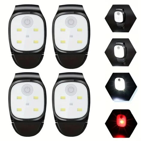 4 LED-Clip-Leuchten, über USB wiederaufladbare reflektierende Clip-Leuchten, 4 Beleuchtungsmodi, Mini-Stirnlampe für Laufen im Freien, Joggen, Angeln (1/5)