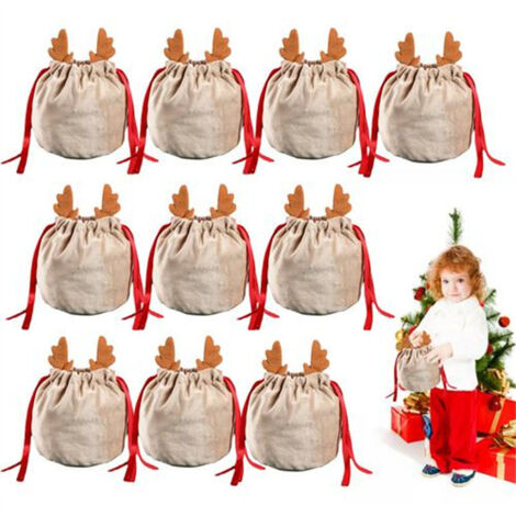 Andere Weihnachtsdekorationen, 10 Stück Taschen, entzückende Weihnachtsgeschenktüten mit Geweih, süße Geschenktüten mit Geweih, orange Weihnachtspartytüten (1/5)