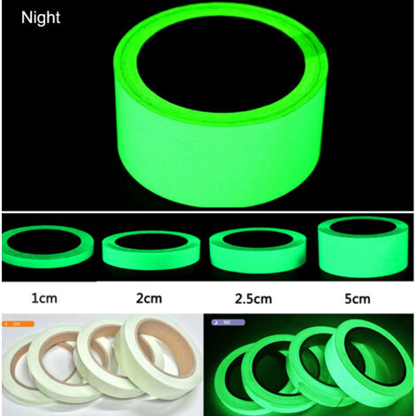2 Bände fluoreszierendes Leuchtband, selbstklebend, wasserfest, ablösbar, im Dunkeln leuchtendes Klebeband für Treppen, Bühnen, Fahrräder, Schlafzimmer, Garagen, 1cm x 5m (1/5)
