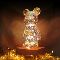 3D-Nachtlicht mit Feuerwerk und Bär, 8 Farbwechsel, LED-Tischlampe, leuchtendes Dekor, Geschenk für Mädchen und Jungen