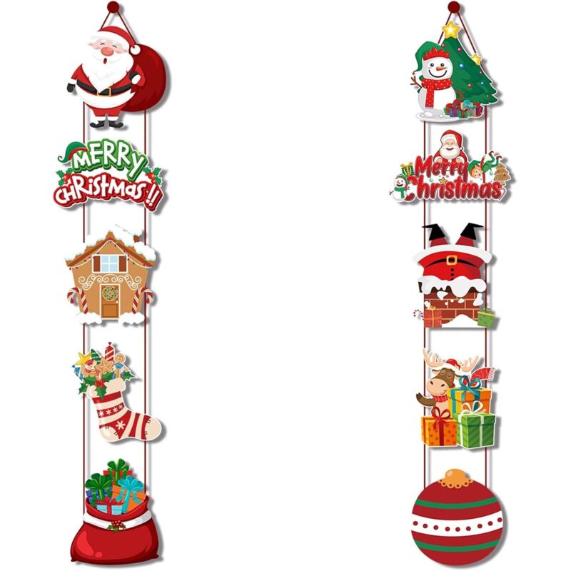 Festone Di Natale Riutilizzabile In Carta Con Babbo Natale E 8 Renne - Decorazione Natalizia Da Appendere Per Interni, Lunghezza Regolabile 120-180 Cm