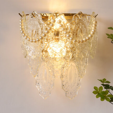 Lampada da parete di lusso in cristallo con piume, stile francese, per soggiorno, parete di fondo, sala da pranzo, corridoio, camera da letto, lampada da comodino americana (1/5)