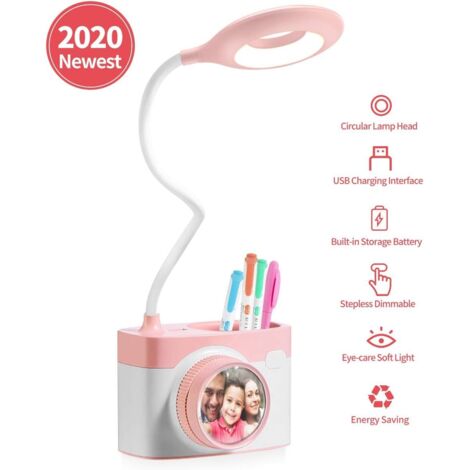 Lampada da scrivania per bambini, luce di lettura intuitiva con portapenne, lampada da scrivania ricaricabile tramite USB, lampada notturna con sensore tattile dimmerabile