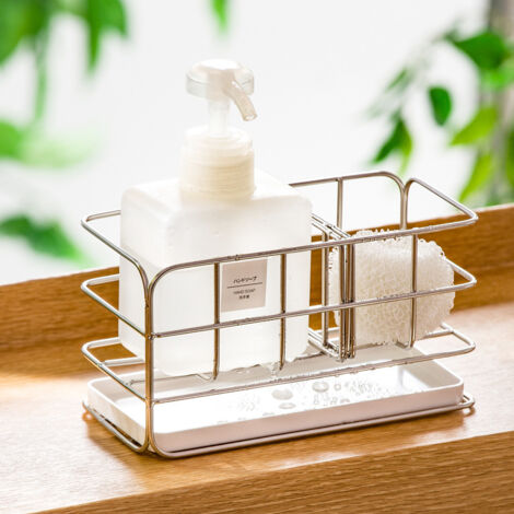 Portasapone E Portaspugna Per Lavello Da Cucina In Acciaio Inox 304 - Organizer Con Vassoio Rimovibile E Fondo Areato - Nero