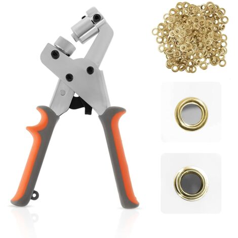 Kit di strumenti per occhielli, pressa per occhielli, pinze per occhielli, set manuale con 300 occhielli dorati da 10,5 mm, occhielli metallici portatili per cinture, artigianato, poster