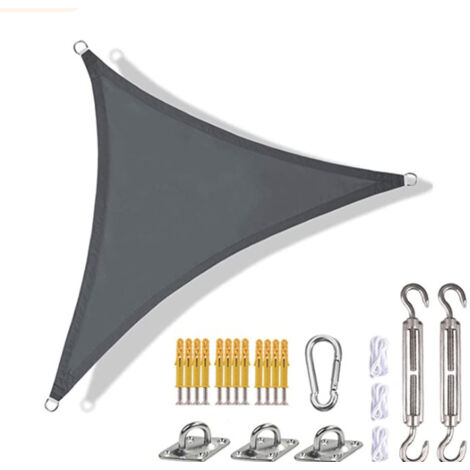 Vela ombreggiante triangolare 3x3x3m, impermeabile, anti-UV, per esterni, da giardino, patio, grigio chiaro (1/2)