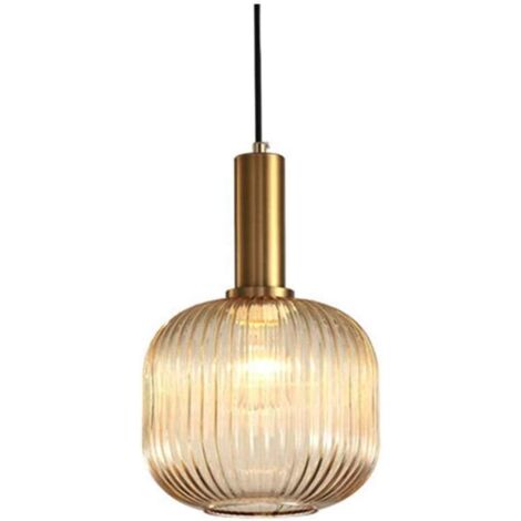 Lampada a sospensione per interni, lampada a sospensione industriale, lampada a sospensione moderna con attacco E27, lampada a sospensione da soffitto in vetro striato (ambra, M 20 cm)